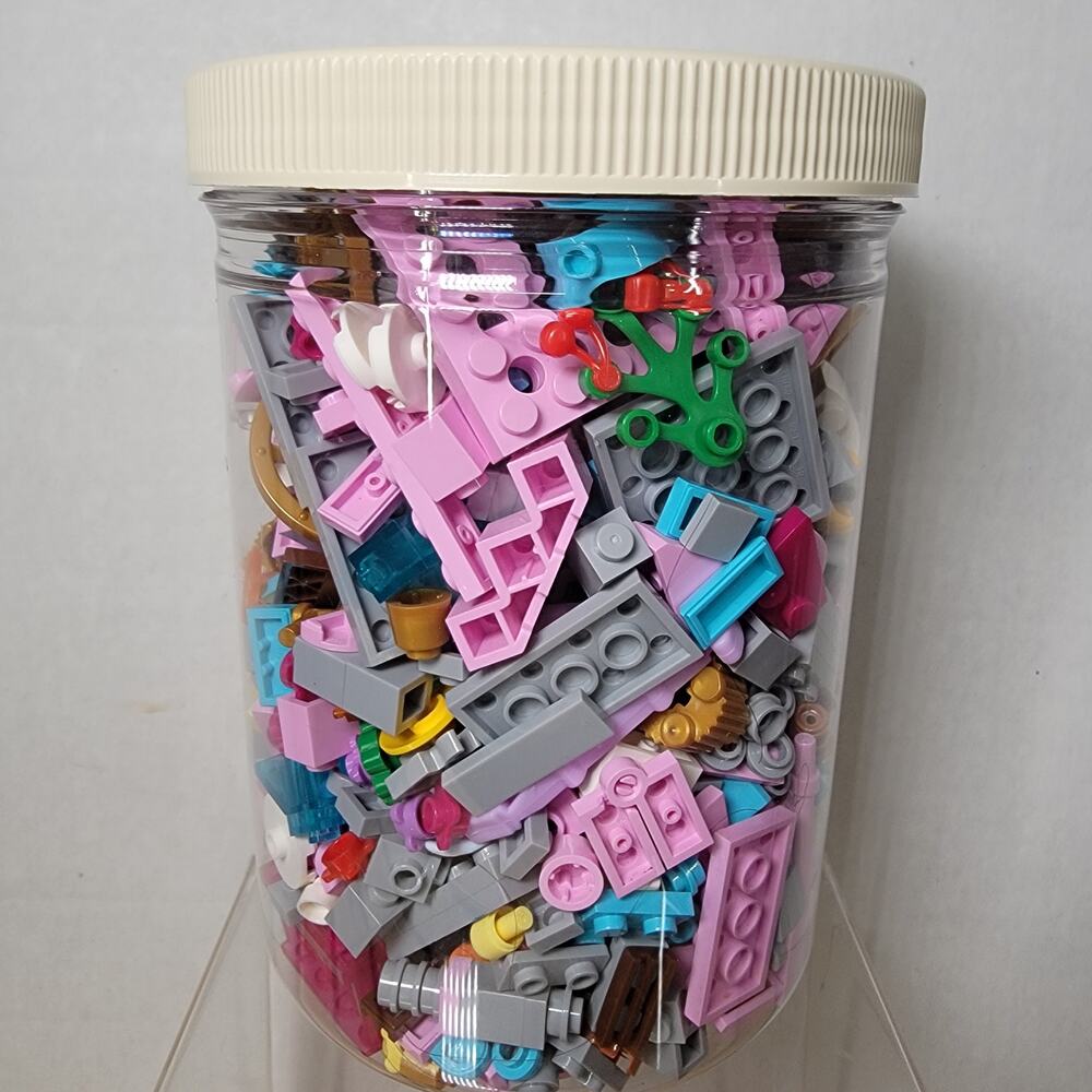 Plastic Jar Filled w/ Pastel-Colored Building Bricks, Legos